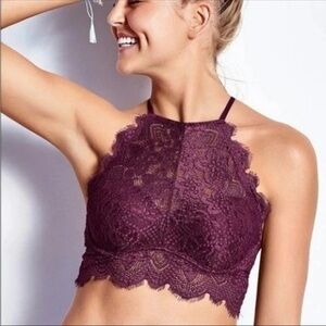 Victorias Secret PINK Lace Padded Push Up Underwire Bralette Bra Maroon L DD
